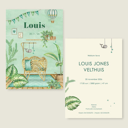 Geboortekaartje Baby Crib Green - Story of July