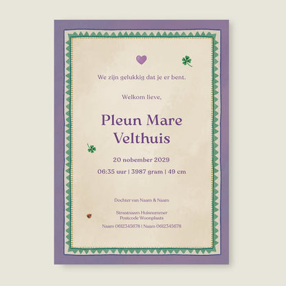 Geboortekaartje Baby Paars - Story of July