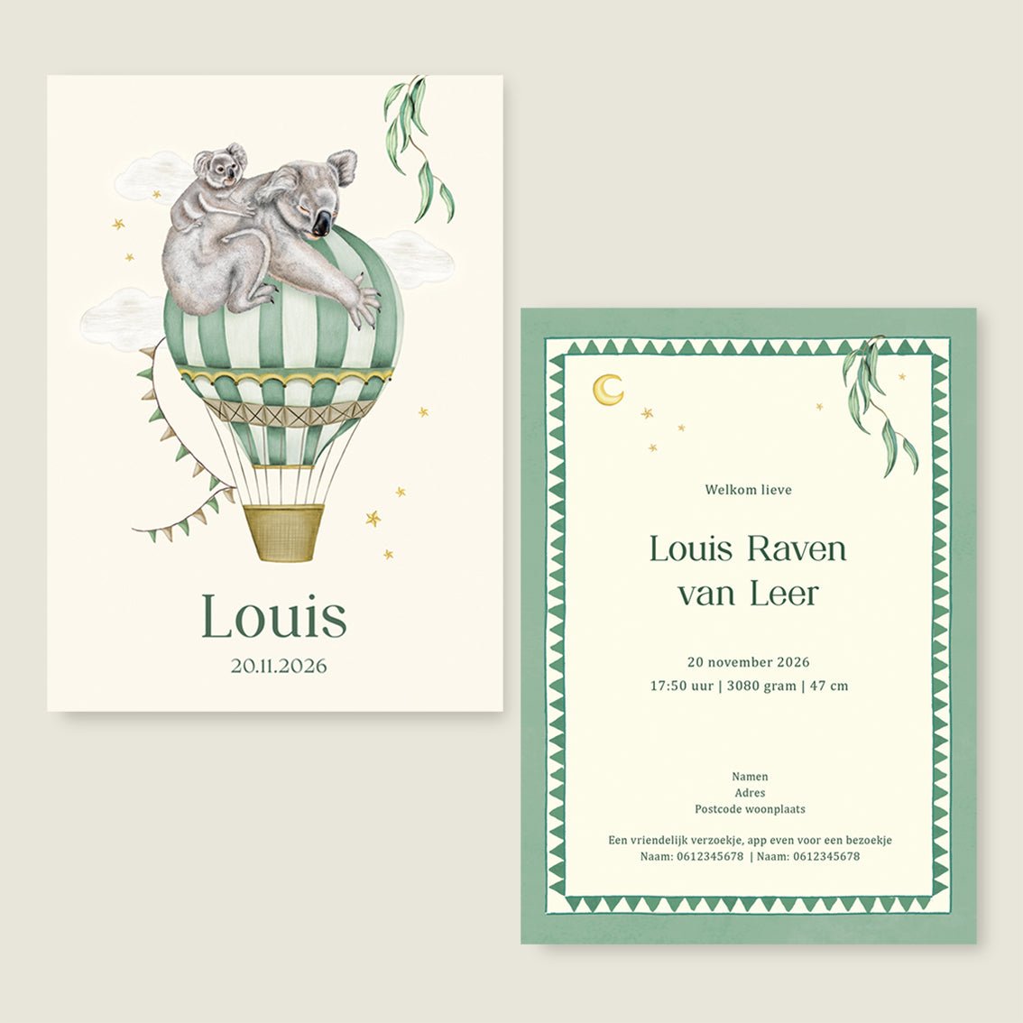 Geboortekaartje Balloon Koala Offwhite - Story of July