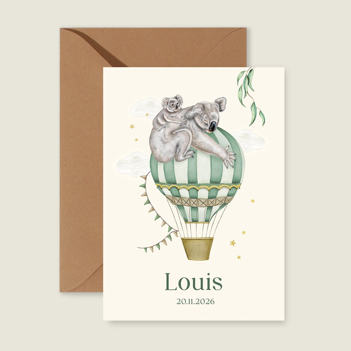 Geboortekaartje Balloon Koala Offwhite - Story of July