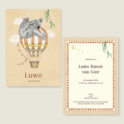 Geboortekaartje Balloon Koala Terra - Story of July