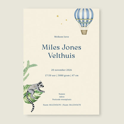 Geboortekaartje Balloon Maki Blue - Story of July