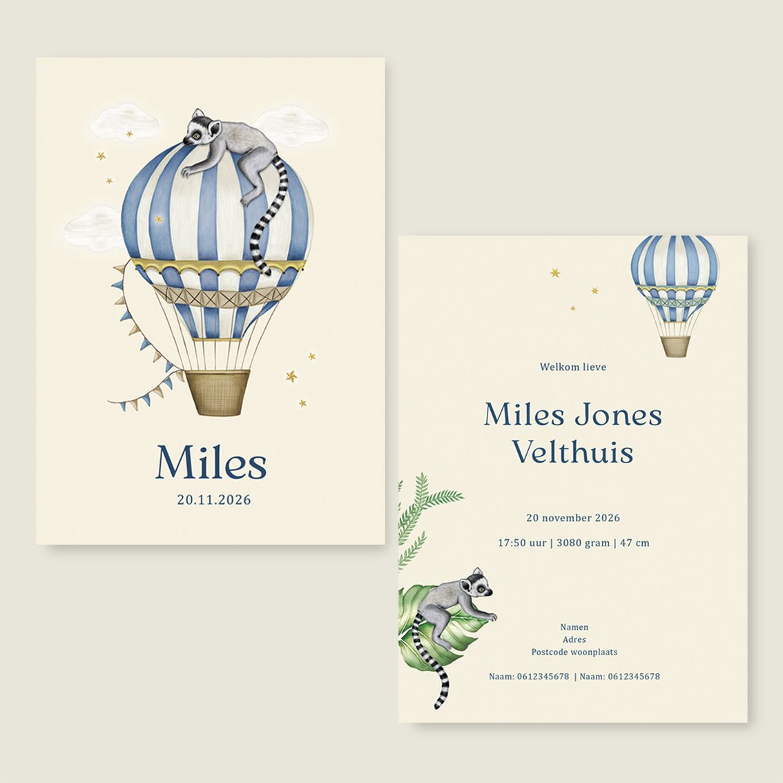 Geboortekaartje Balloon Maki Blue - Story of July