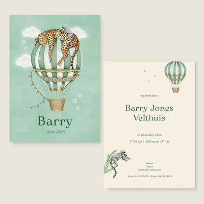 Geboortekaartje Balloon Panter Green - Story of July