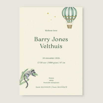 Geboortekaartje Balloon Panter Green - Story of July