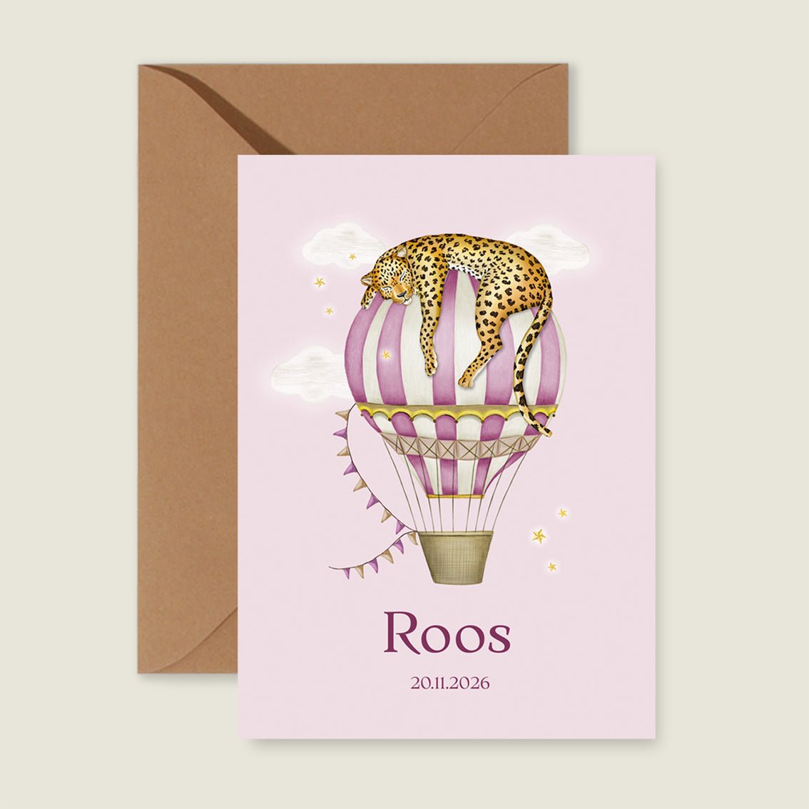 Geboortekaartje Balloon Panter Pink - Story of July