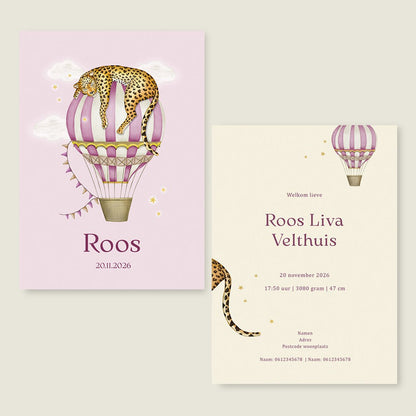 Geboortekaartje Balloon Panter Pink - Story of July