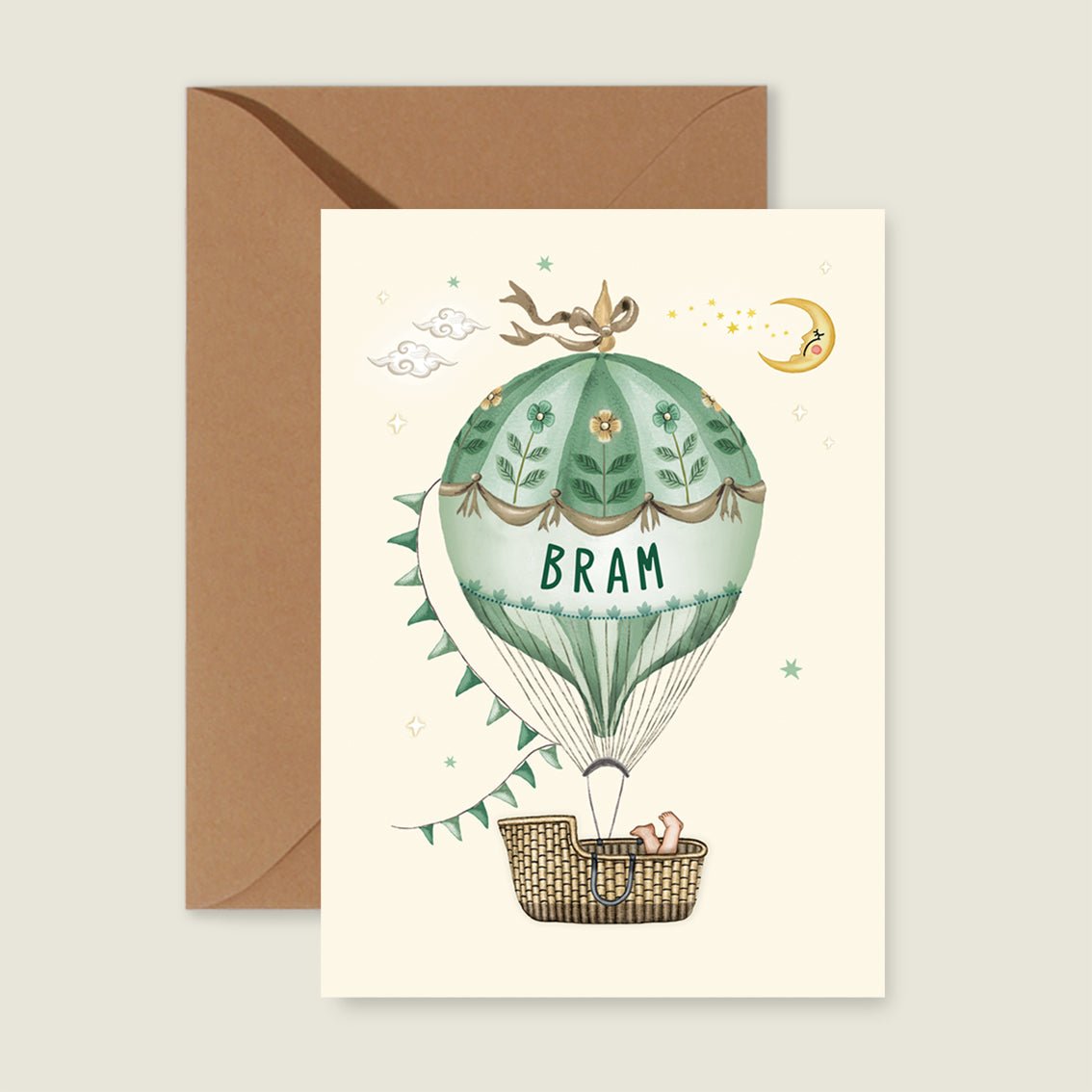 Geboortekaartje Basket Balloon Lightgreen - Story of July