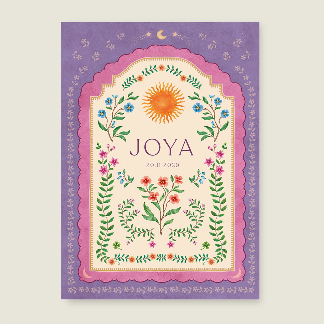 Geboortekaartje Blooming Sun Paars - Story of July
