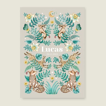 Geboortekaartje Bos Dieren Khaki - Story of July