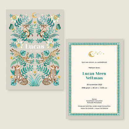 Geboortekaartje Bos Dieren Khaki - Story of July