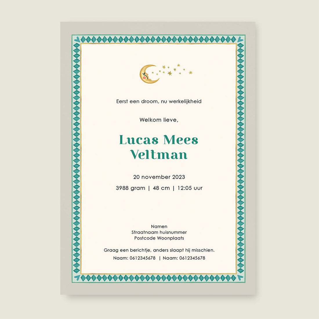 Geboortekaartje Bos Dieren Khaki - Story of July