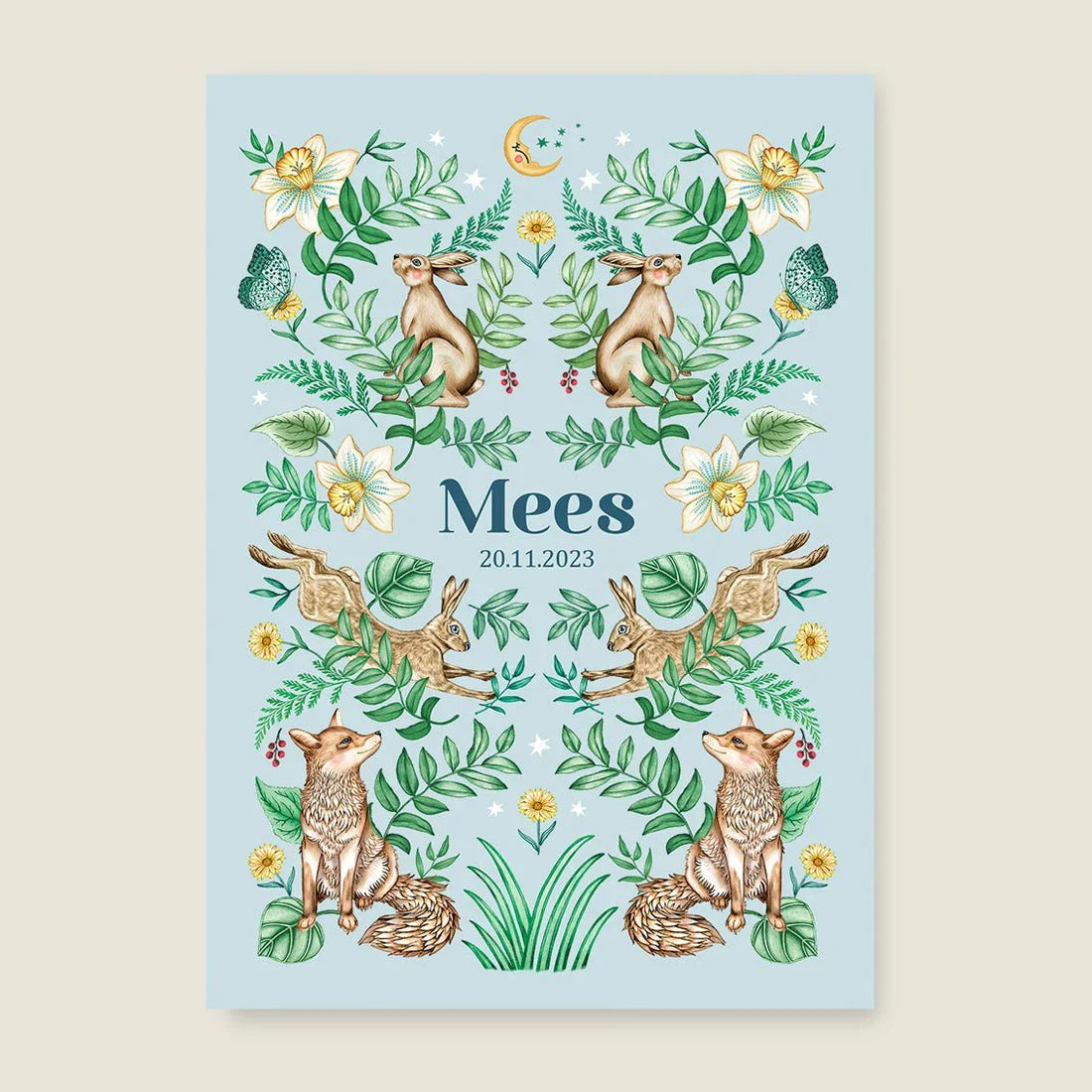 Geboortekaartje Bos Dieren Light Blue - Story of July