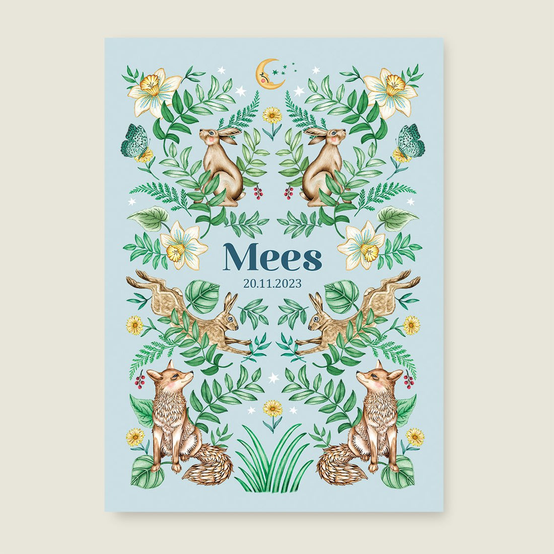 Geboortekaartje Bos Dieren Light Blue - Story of July