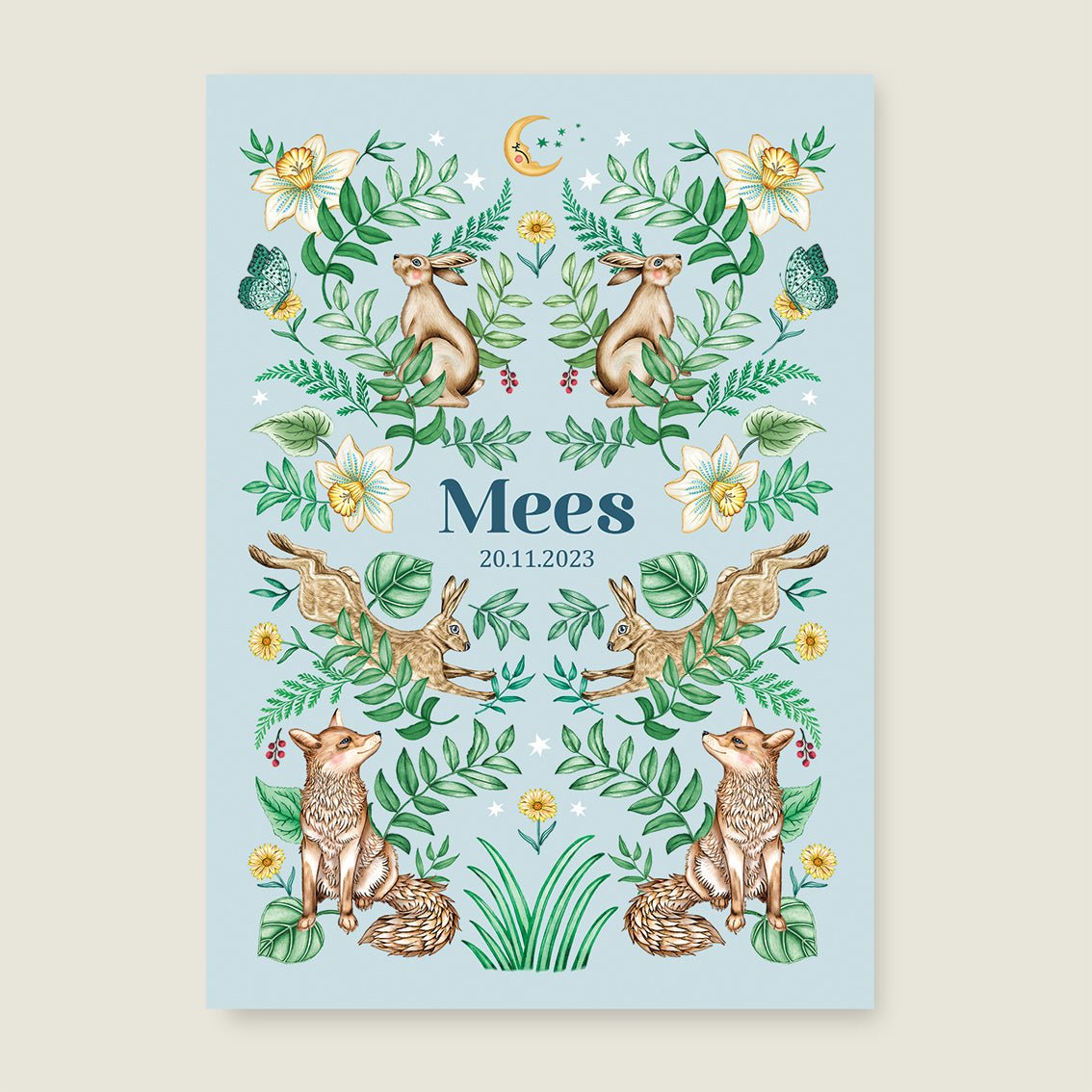 Geboortekaartje Bos Dieren Light Blue - Story of July