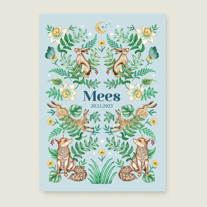 Geboortekaartje Bos Dieren Light Blue - Story of July