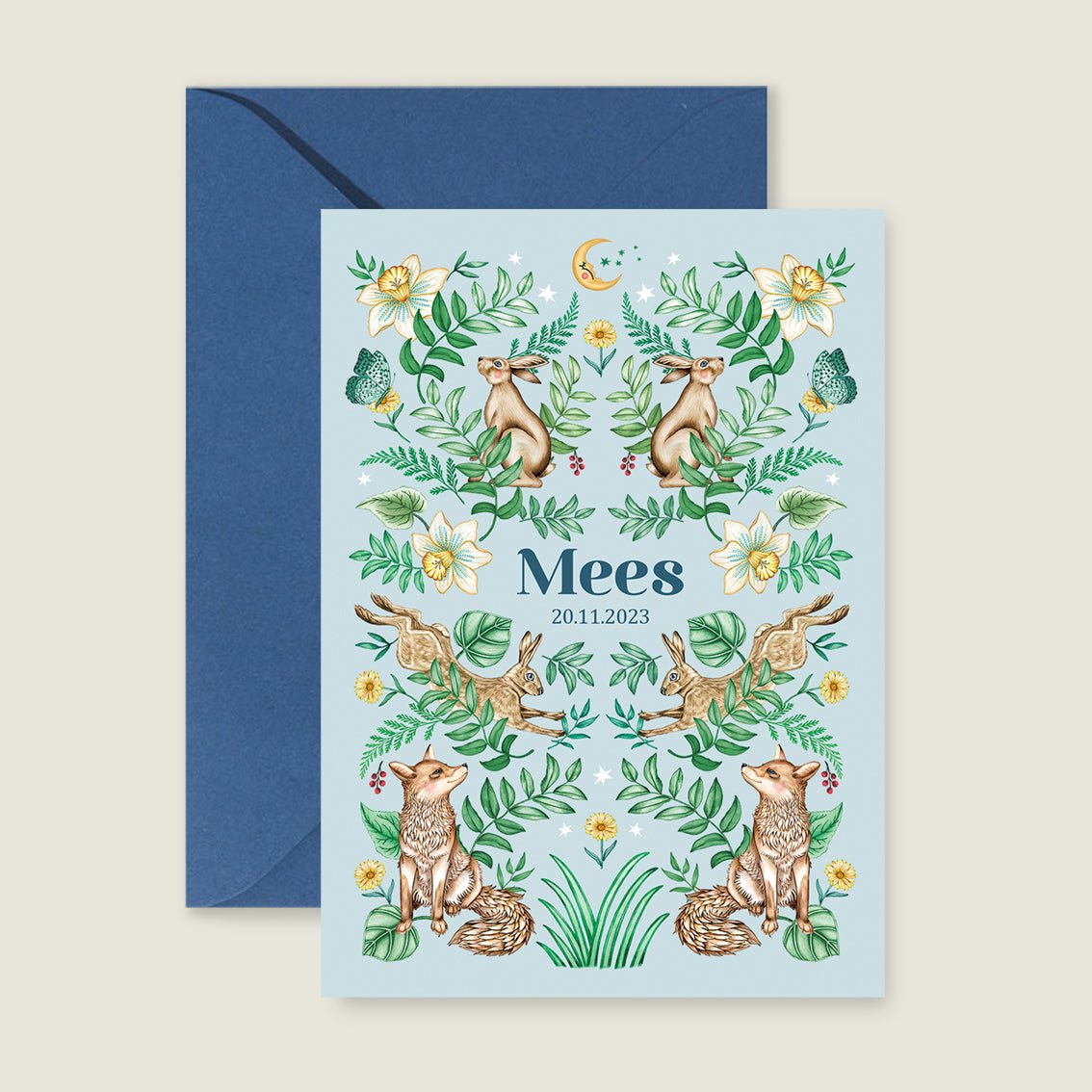 Geboortekaartje Bos Dieren Light Blue - Story of July