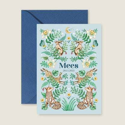 Geboortekaartje Bos Dieren Light Blue - Story of July