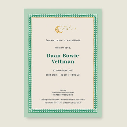 Geboortekaartje Bos Dieren Light Green - Story of July