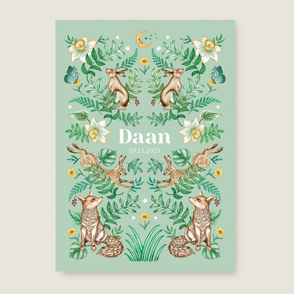 Geboortekaartje Bos Dieren Light Green - Story of July