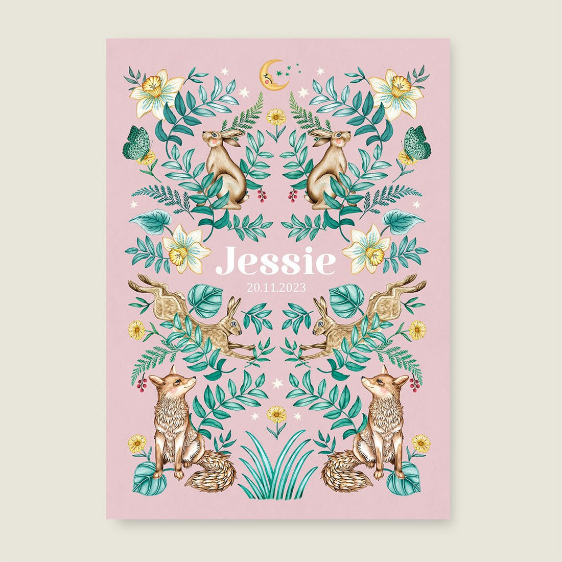 Geboortekaartje Bos Dieren Pink - Story of July