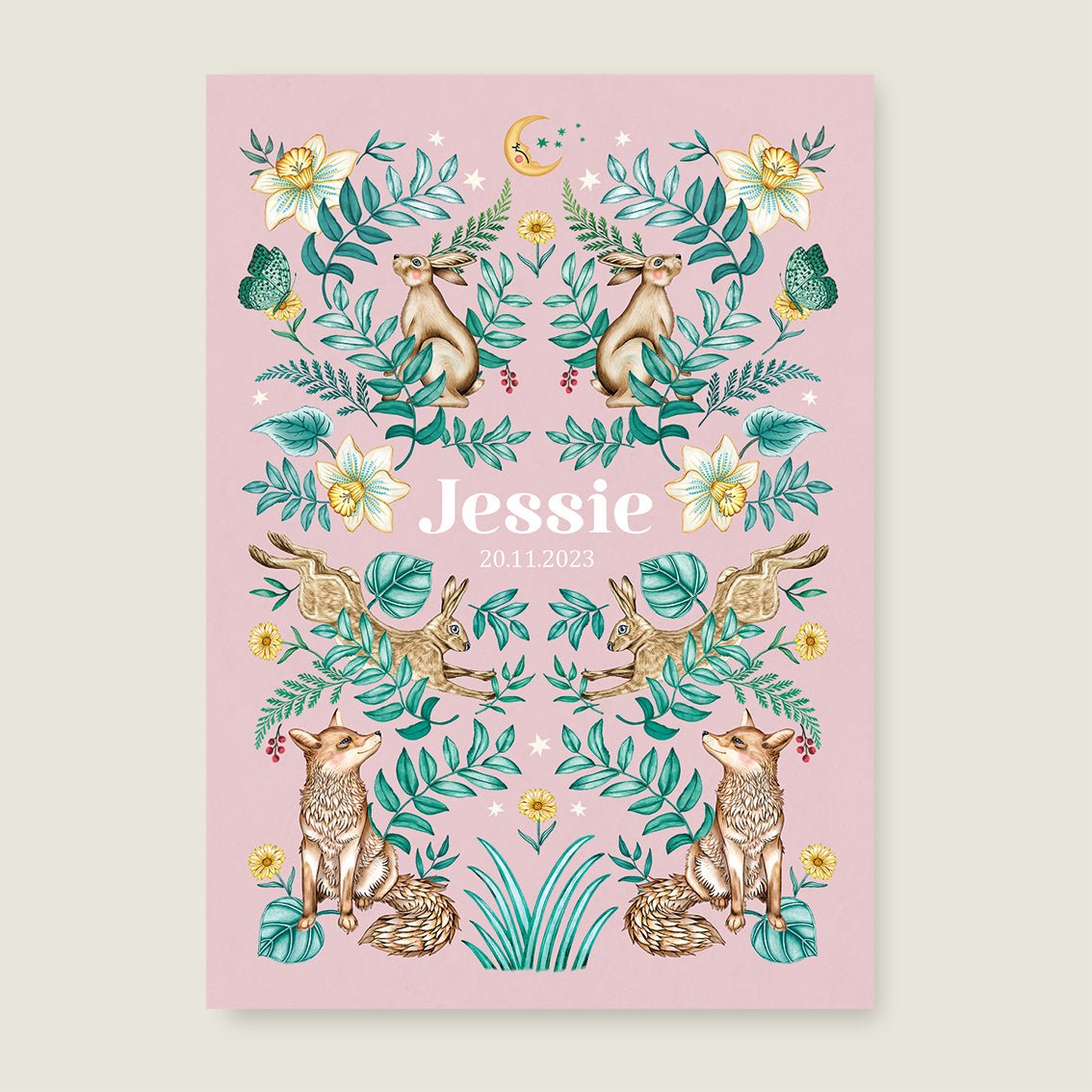 Geboortekaartje Bos Dieren Pink - Story of July