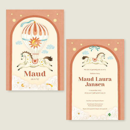 Geboortekaartje Bow Horse Balloon - Story of July