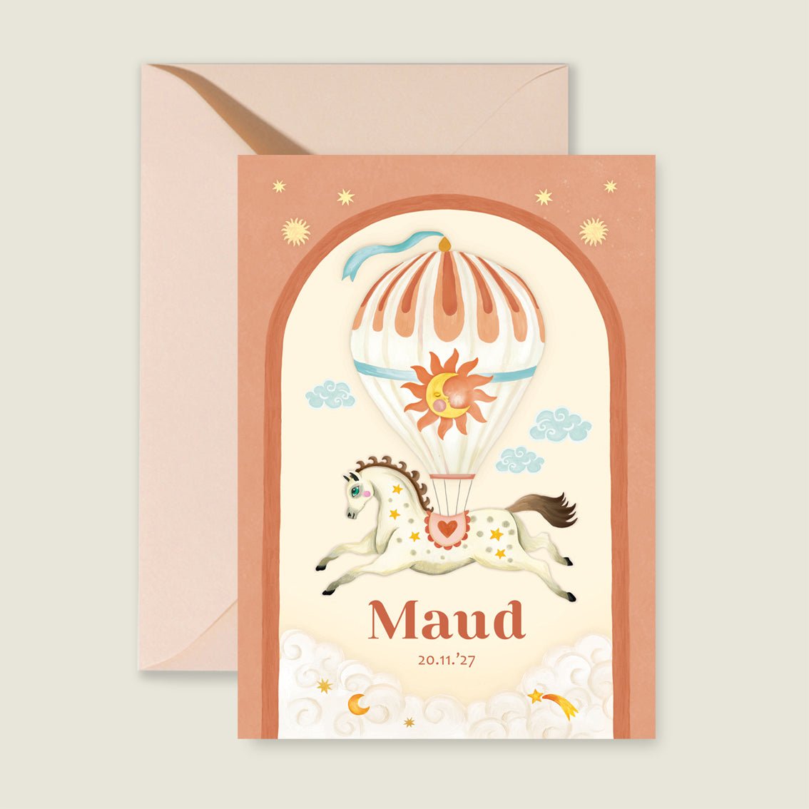 Geboortekaartje Bow Horse Balloon - Story of July