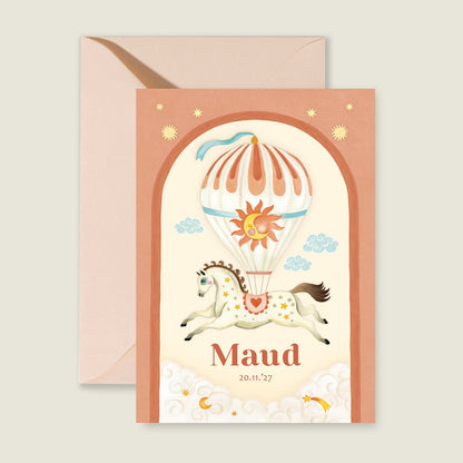 Geboortekaartje Bow Horse Balloon - Story of July