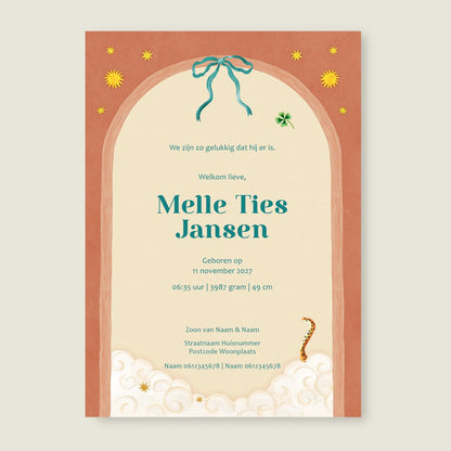 Geboortekaartje Bow Panther Balloon - Story of July