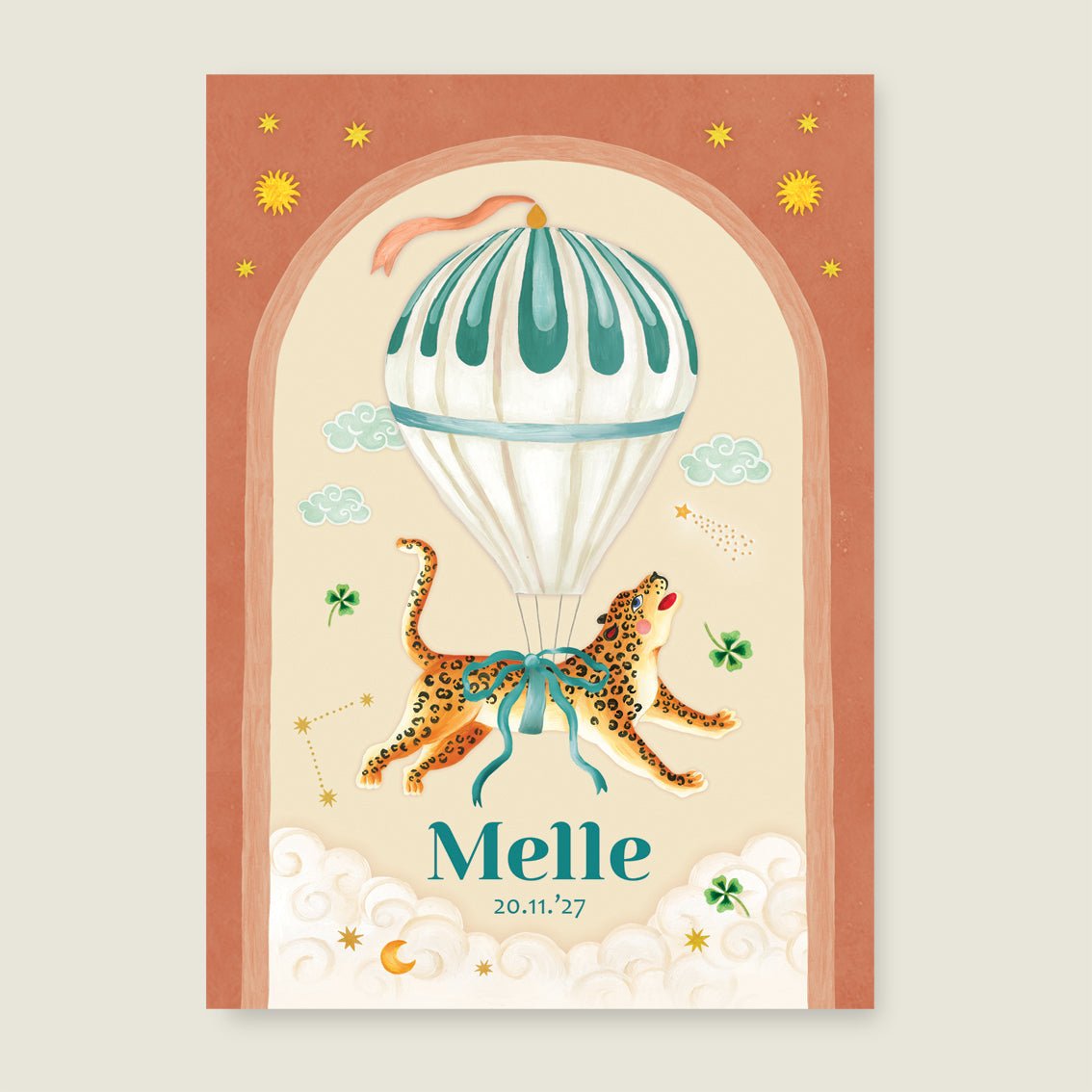 Geboortekaartje Bow Panther Balloon - Story of July