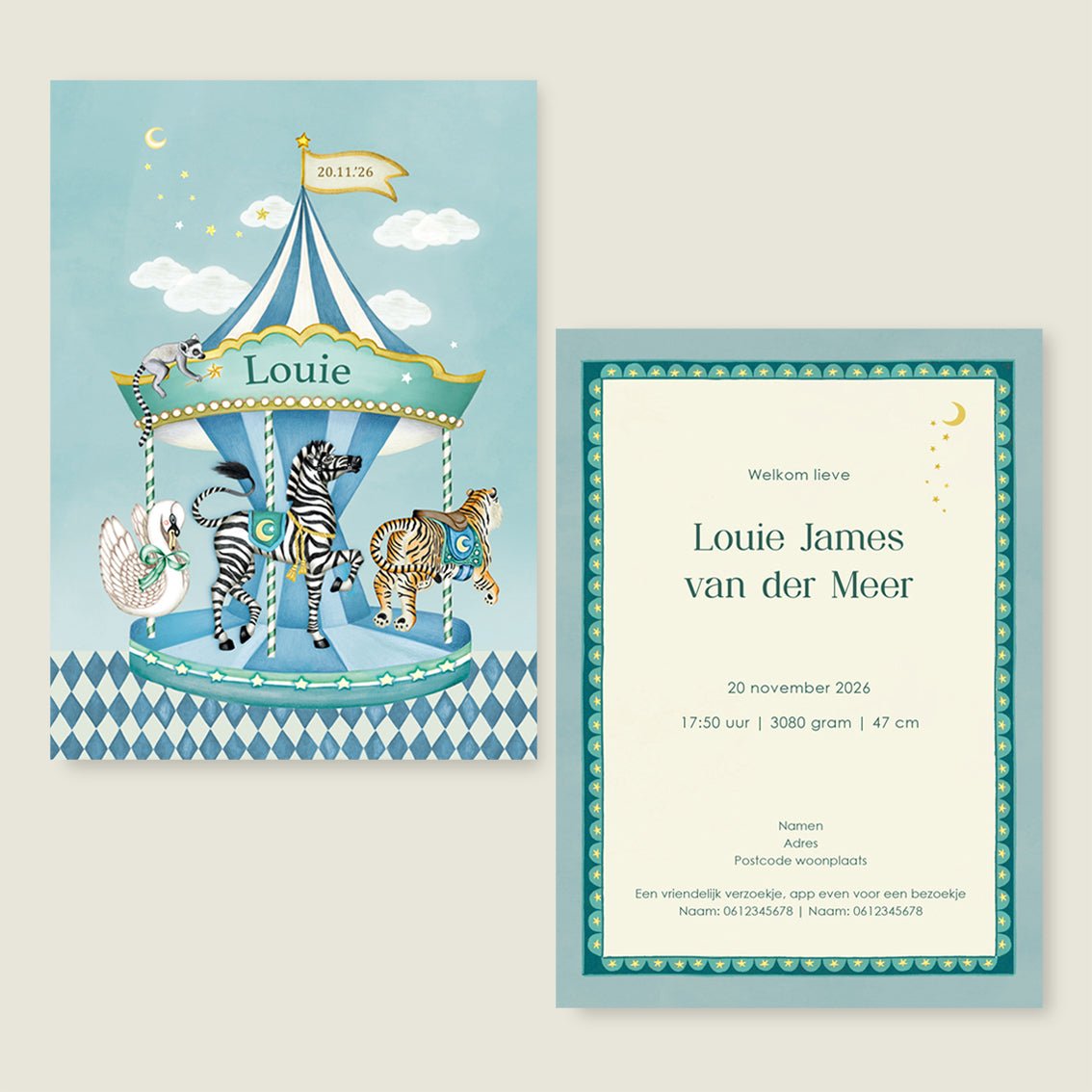 Geboortekaartje Carrousel Green - Story of July
