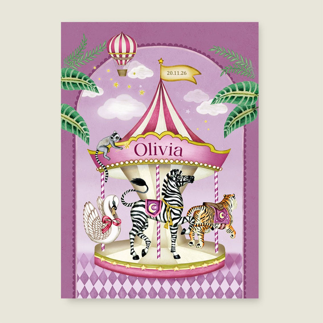 Geboortekaartje Carrousel Purple - Story of July