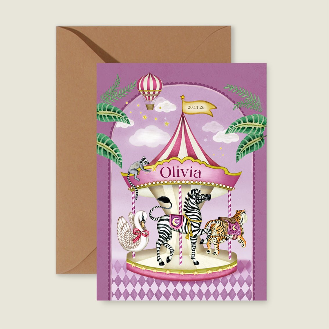 Geboortekaartje Carrousel Purple - Story of July