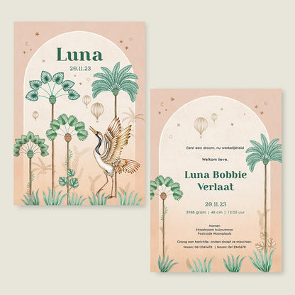 Geboortekaartje Crane Bird Palms Terra - Story of July