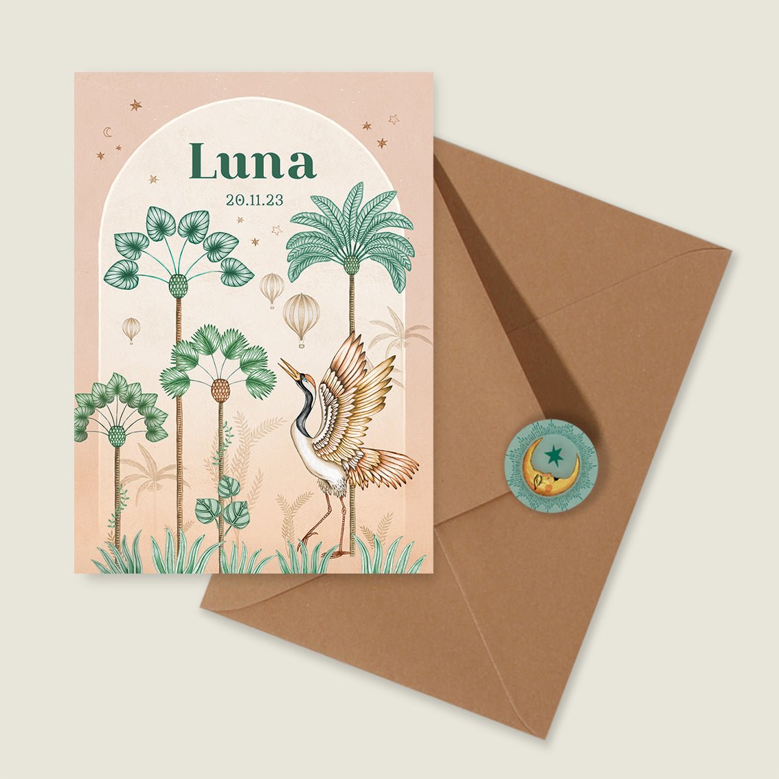 Geboortekaartje Crane Bird Palms Terra - Story of July