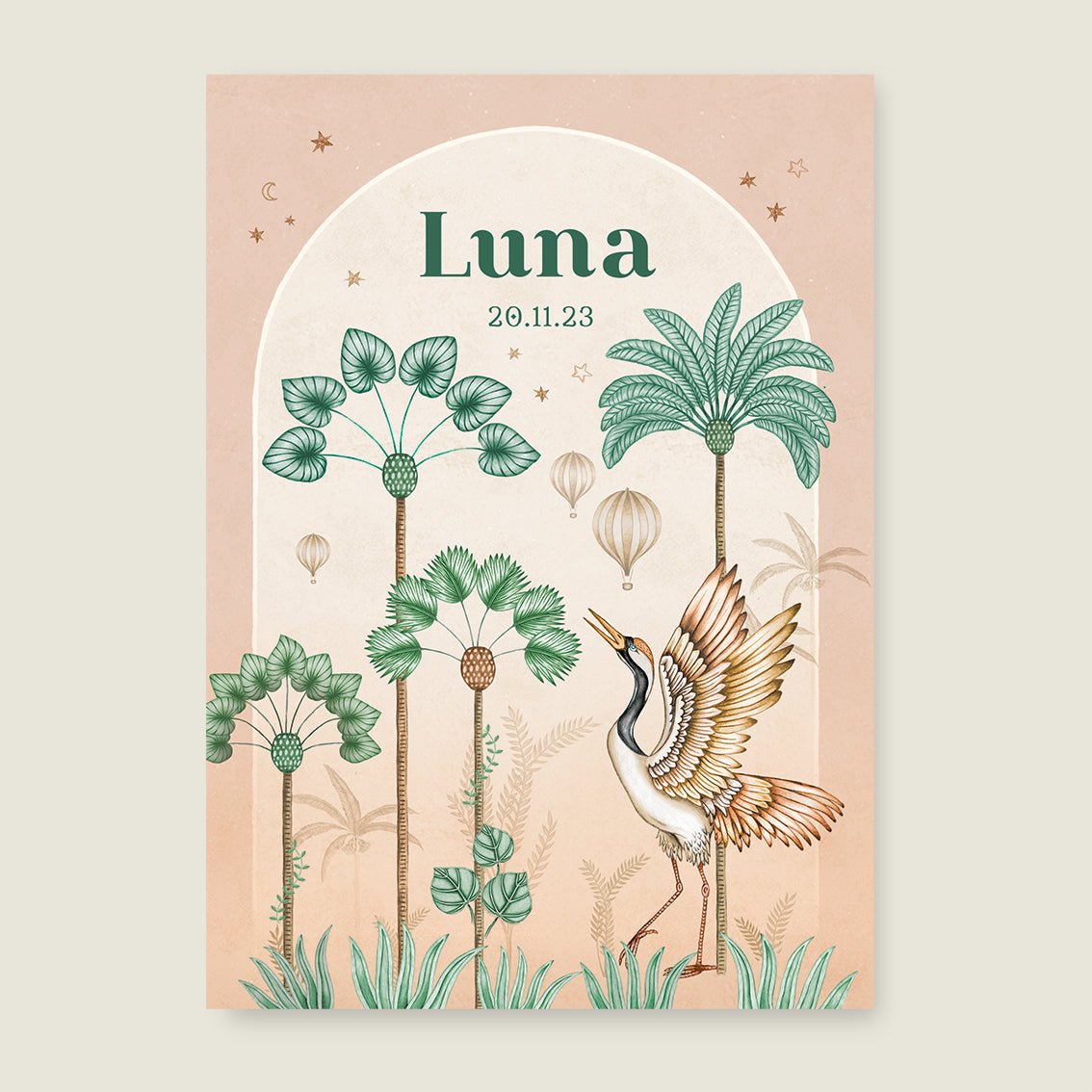 Geboortekaartje Crane Bird Palms Terra - Story of July