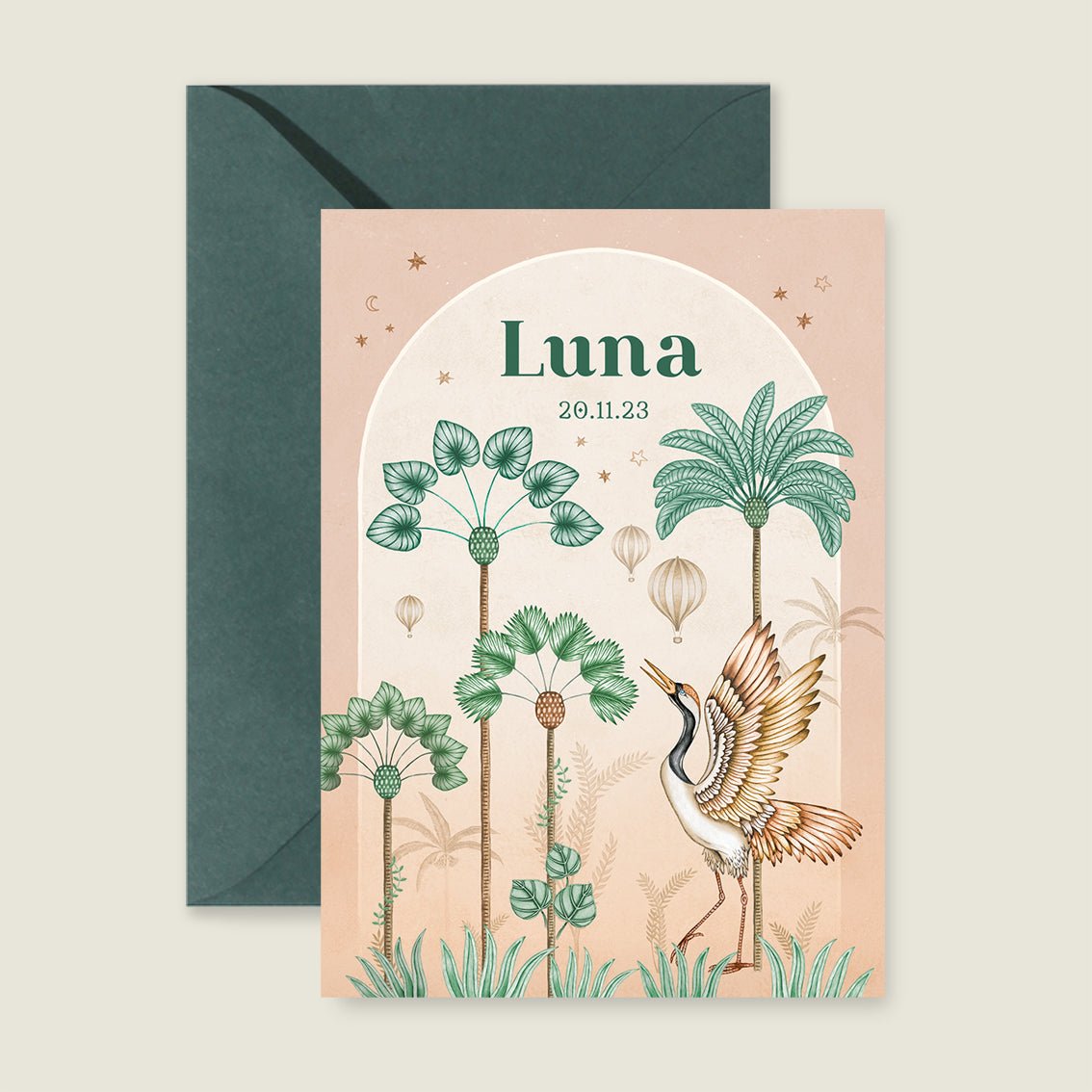 Geboortekaartje Crane Bird Palms Terra - Story of July