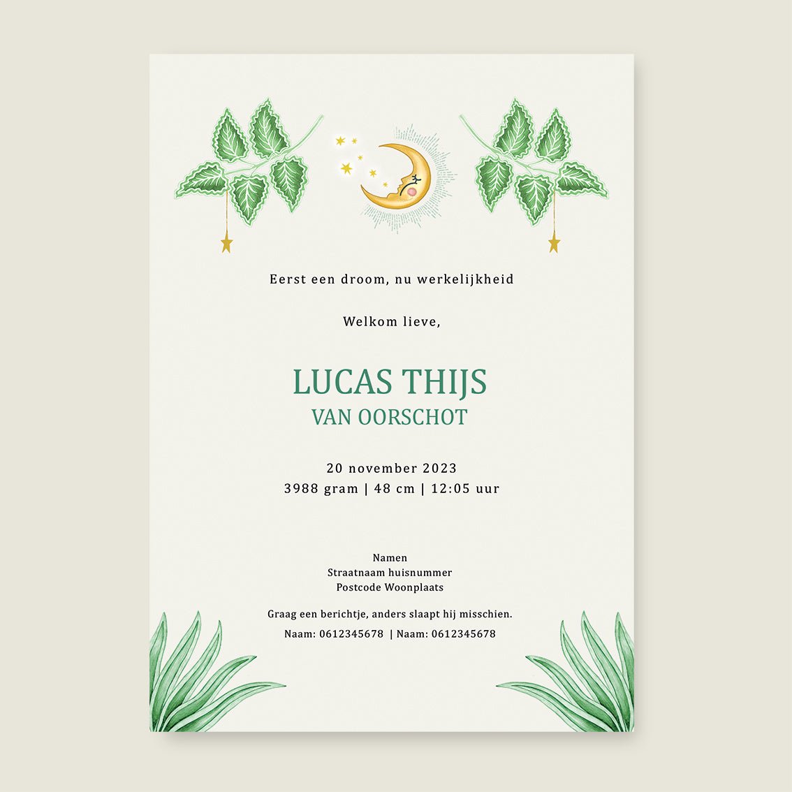 Geboortekaartje Cute Tiger Light Green - Story of July