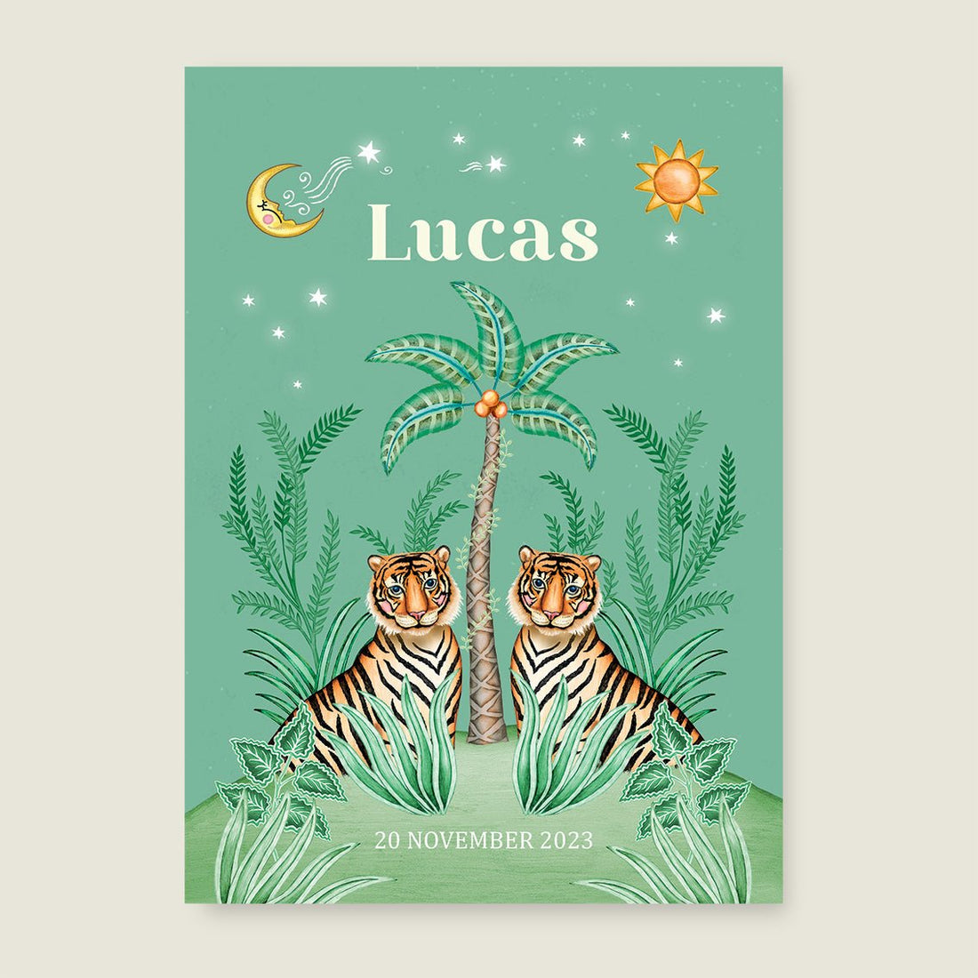 Geboortekaartje Cute Tiger Light Green - Story of July