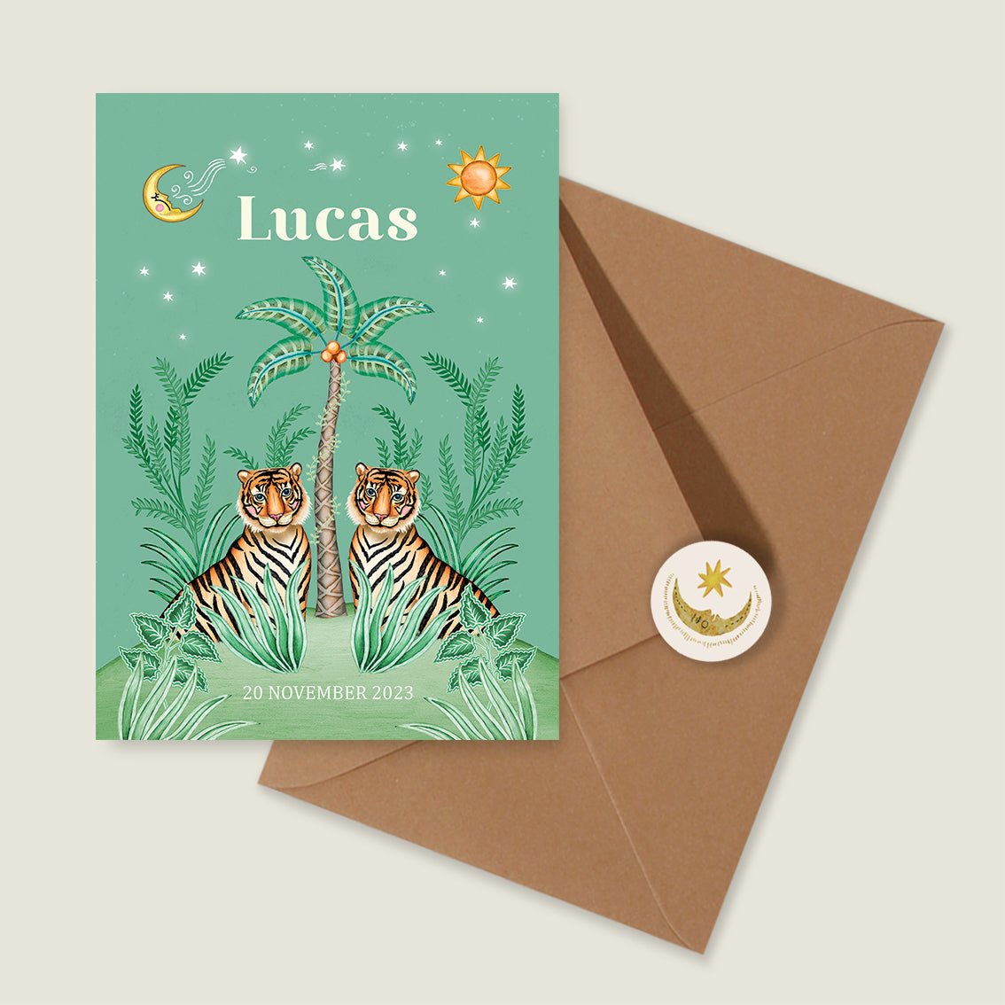 Geboortekaartje Cute Tiger Light Green - Story of July