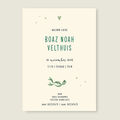 Geboortekaartje Elephant Balloon Green - Story of July