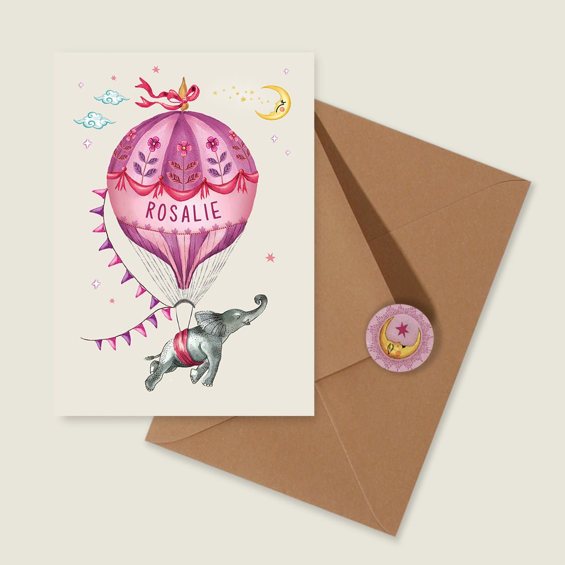 Geboortekaartje Elephant Balloon Lila - Story of July