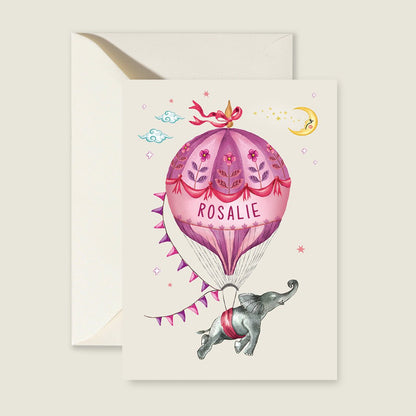 Geboortekaartje Elephant Balloon Lila - Story of July