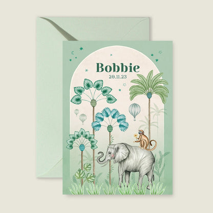 Geboortekaartje Elephant Palms Green - Story of July