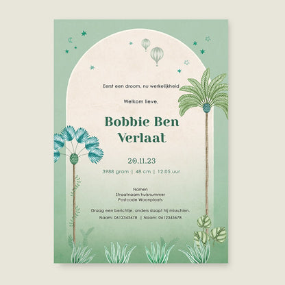 Geboortekaartje Elephant Palms Green - Story of July