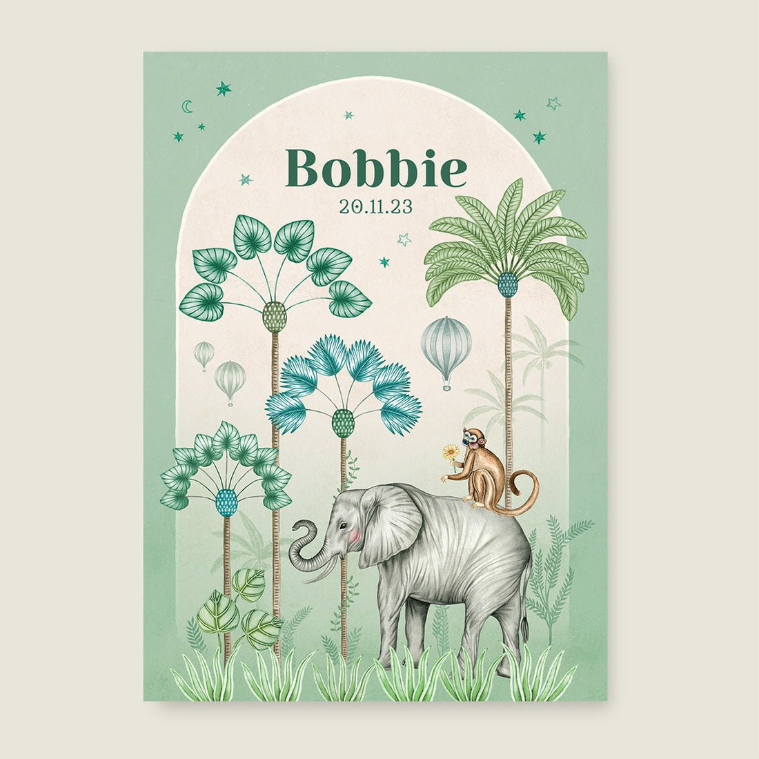 Geboortekaartje Elephant Palms Green - Story of July