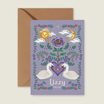 Geboortekaartje Embroider Flower Swan Lila - Story of July