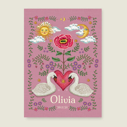 Geboortekaartje Embroider Flower Swan Pink - Story of July