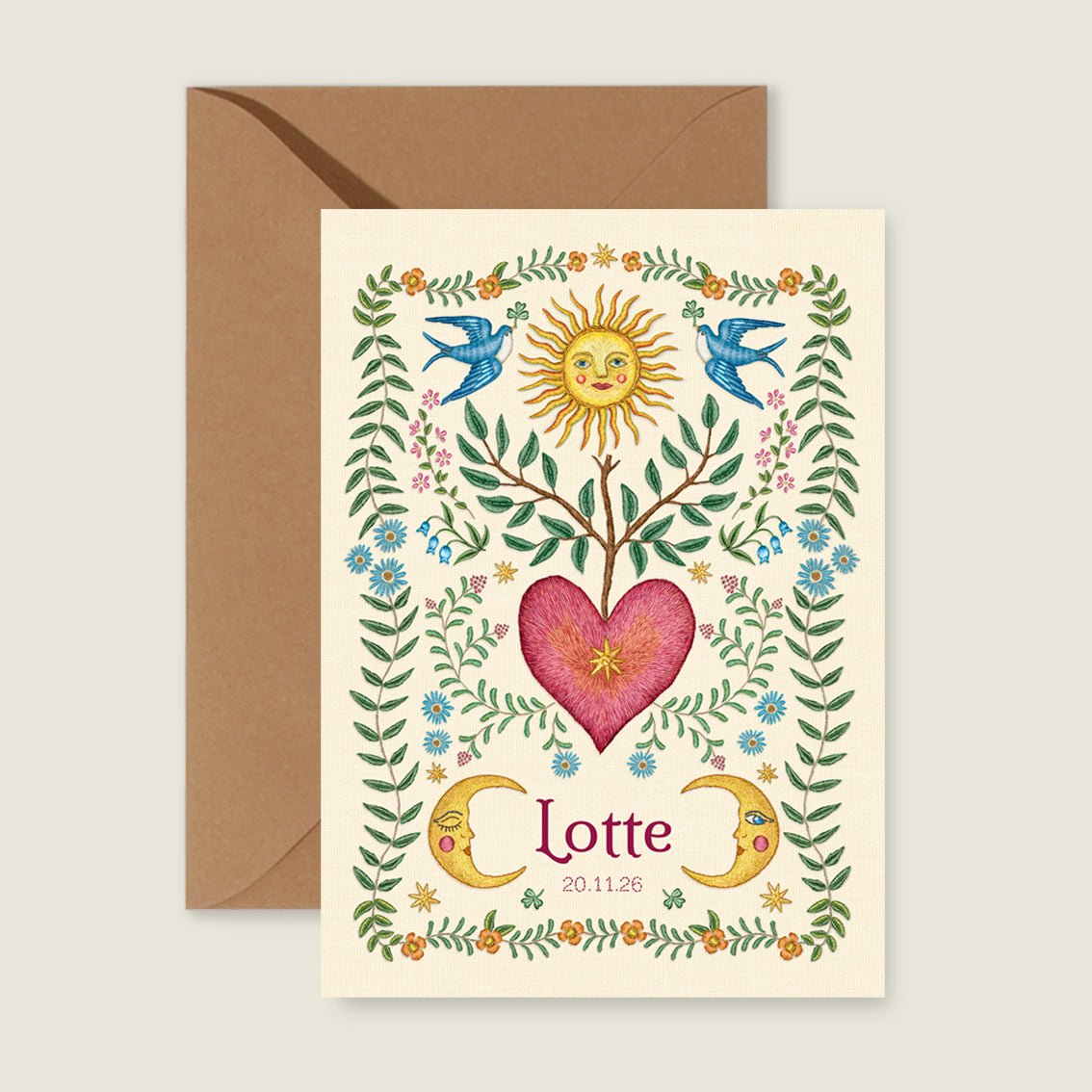 Geboortekaartje Embroider Heart Offwhite - Story of July